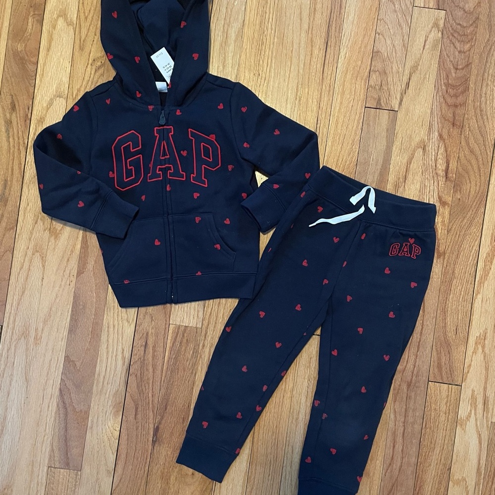 GAP Navy Hoodie and Joggers with Red Hearts